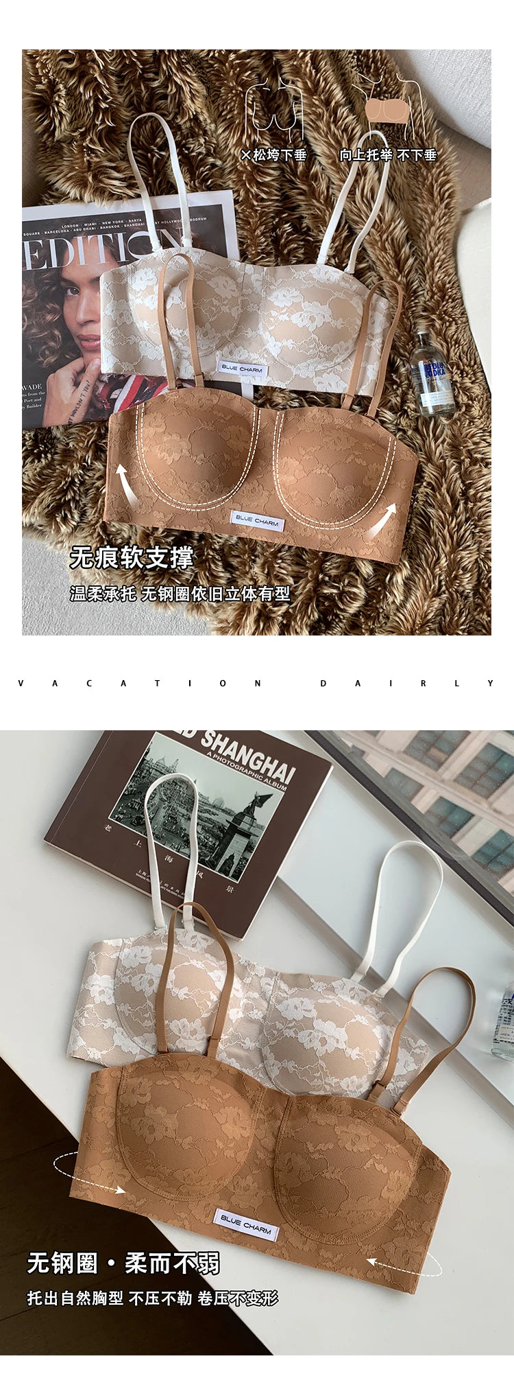 MOYISU Parisian Lace Bra Women Strapless Summer Push Up Small Bust Multiway Wear Bandeau Bralette UK Ship Fashion Top Bestseller