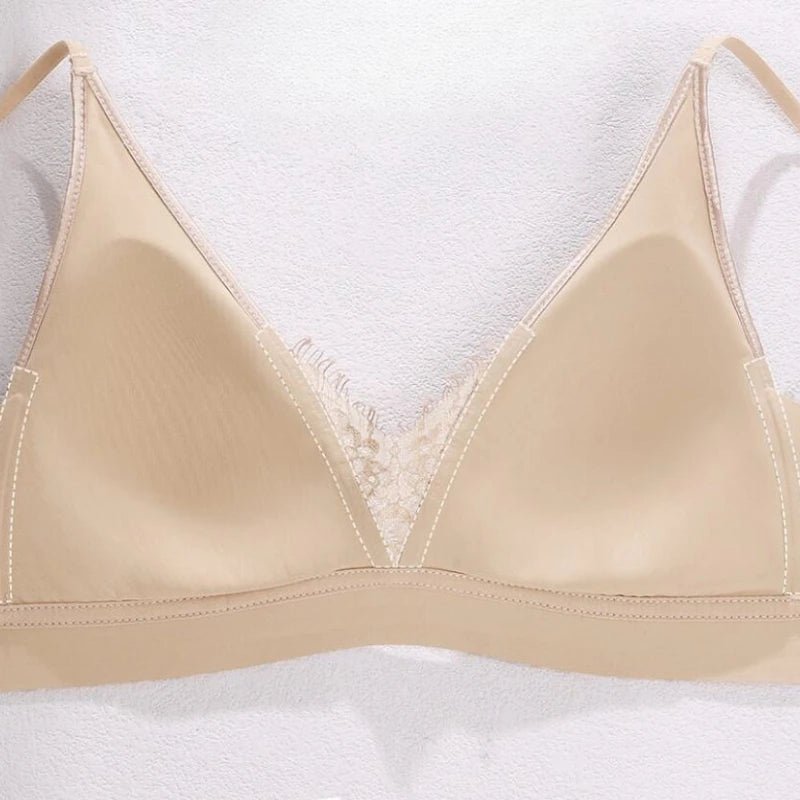 French Elegant Bra Lingerie Wirefree Bra Luxury Satin Bralette for Small Chest Summer Thin Lace Bra Elegant Comfort Bralette