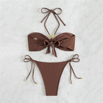 Brown Swimwear String Halter Bandeau Bikinis Sets Micro Thong Sexy Swimsuit Women Back Knotted Bathing Suit Bikini Mujer 2026