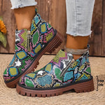 Fashion Snake Print Ankle Boots Women Spring Autumn Plus Size 36-43 Platform Boots for Woman Zipper Up Round Toe Botas Lady