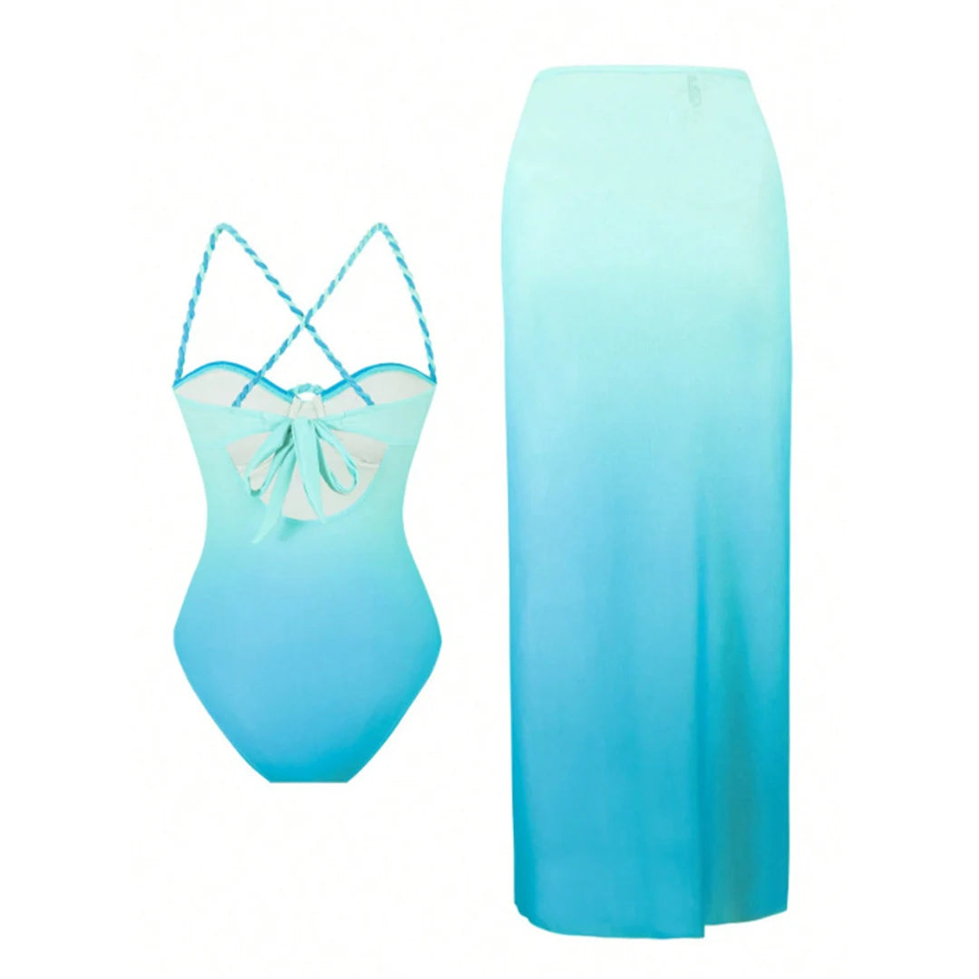 S - XL New With Skirt Underwired Cross Back Women Swimwear One Piece Swimsuit Female High Leg Cut Bather Bathing Suit Swim V7859