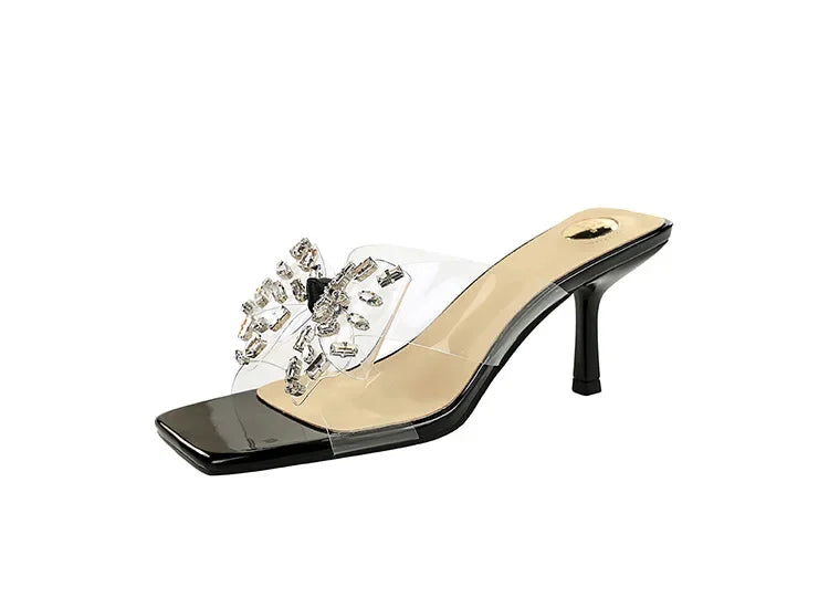 BIGTREE New Crystal Slippers Shoes Women Fine High Heels Transparent Sandals Female Slippers Sexy Outside Beaded Beach Shoes