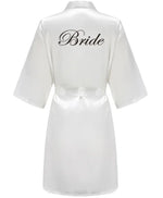new bride bridesmaid robe with white black letters mother sister of the bride wedding gift bathrobe kimono satin robes
