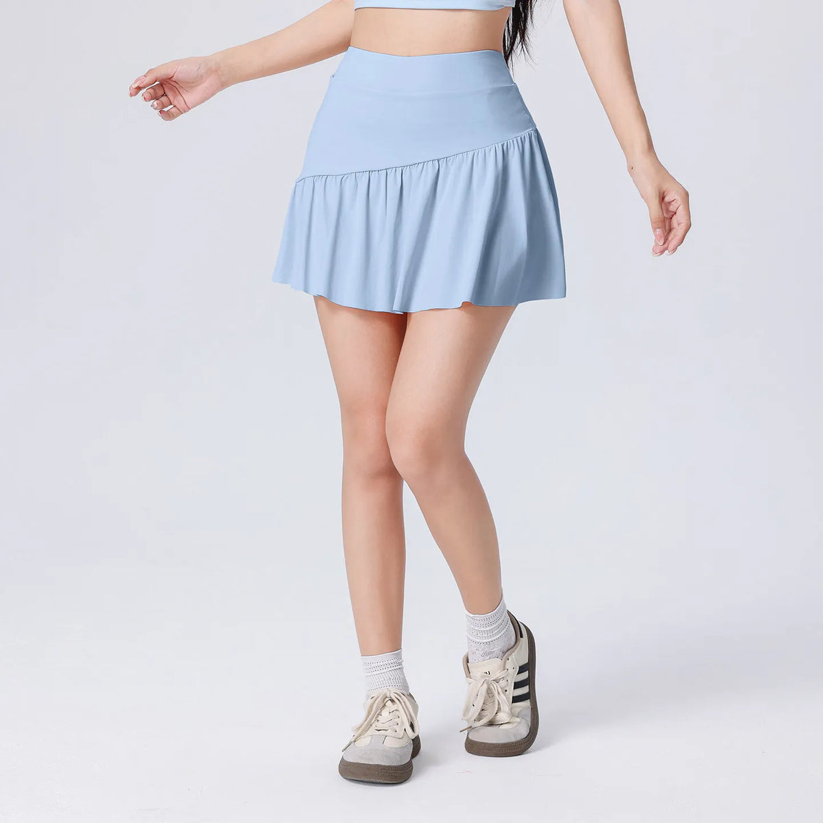 Women High Waist Asymmetrical Tennis Skirt Built-in Shorts Quick Dry Breathable Workout Running Sports Mini Skort