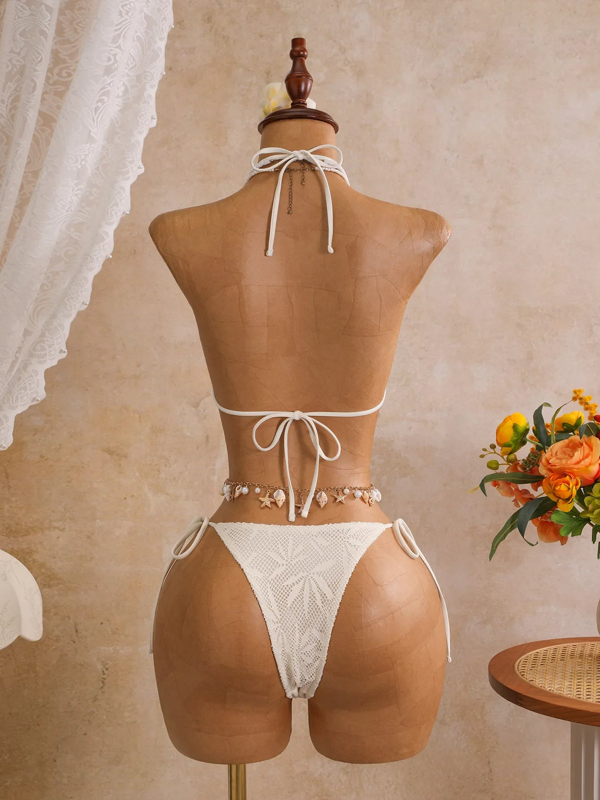 Sexy Mesh Cover Up 3 Piece Bikini Set 2026 Women White Metal Circle Push Up Bra Thong Swimwear Holiday Bathing Suit Swimsuit