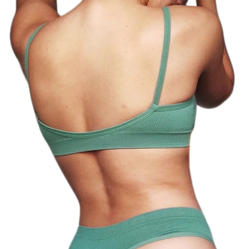 Women U-Neck Thin Strap Ribbed Wireless Bralette Push Up Bras Sport Seamless Underwear Without Pads Sexy Lingerie Crop Top M-XL