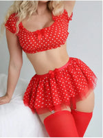 Women's EroticShort Skirt with Garter Straps Sexy Lingerie Women Sexy Polka Dot Off Shoulder Puffy Skirt PolkaExotic Set