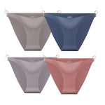 4Pcs/Set Ice Silk Bikini Panties Women Sexy Briefs Low Rise Underwear Seamless Underpants Solid Color Ultra-thin Lingerie M-XL