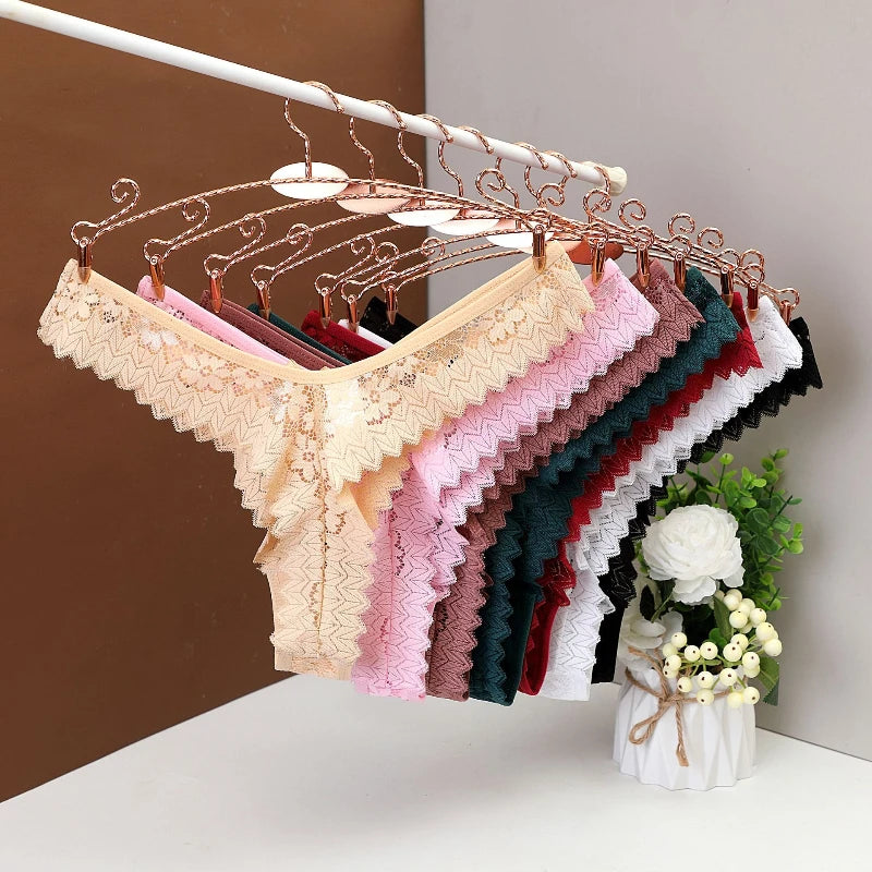 Women's Panties Sexy Lace T Back Woman G-String Solid Mid Waist Hollow Out Thong Transparent Underwear V-shape Girl Erotic Panty
