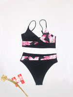 Women's Color Block Print Bikini Set Swimsuit with Adjustable Shoulder Straps Fashionable High Waist Swimwear for Summer Beach