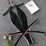 Sexy Bikini 2025 Swimsuit Woman Hollow Out Black Leopard Print Thong Swimwear Front Tie Bathing Suit Backless One Piece Swimsuit