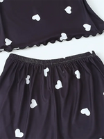 Summer Sleepwear Women's Two-Piece Pajama Sets Suspender Heart Printed Top and Shorts Casual Home Clothes Loungewear