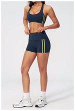 Tight Color Contrast Yoga Suit 2 Pieces Women V Neck Sports Bra Pleate High Waist Shorts Gym Running Fitness Suits Tracksuit