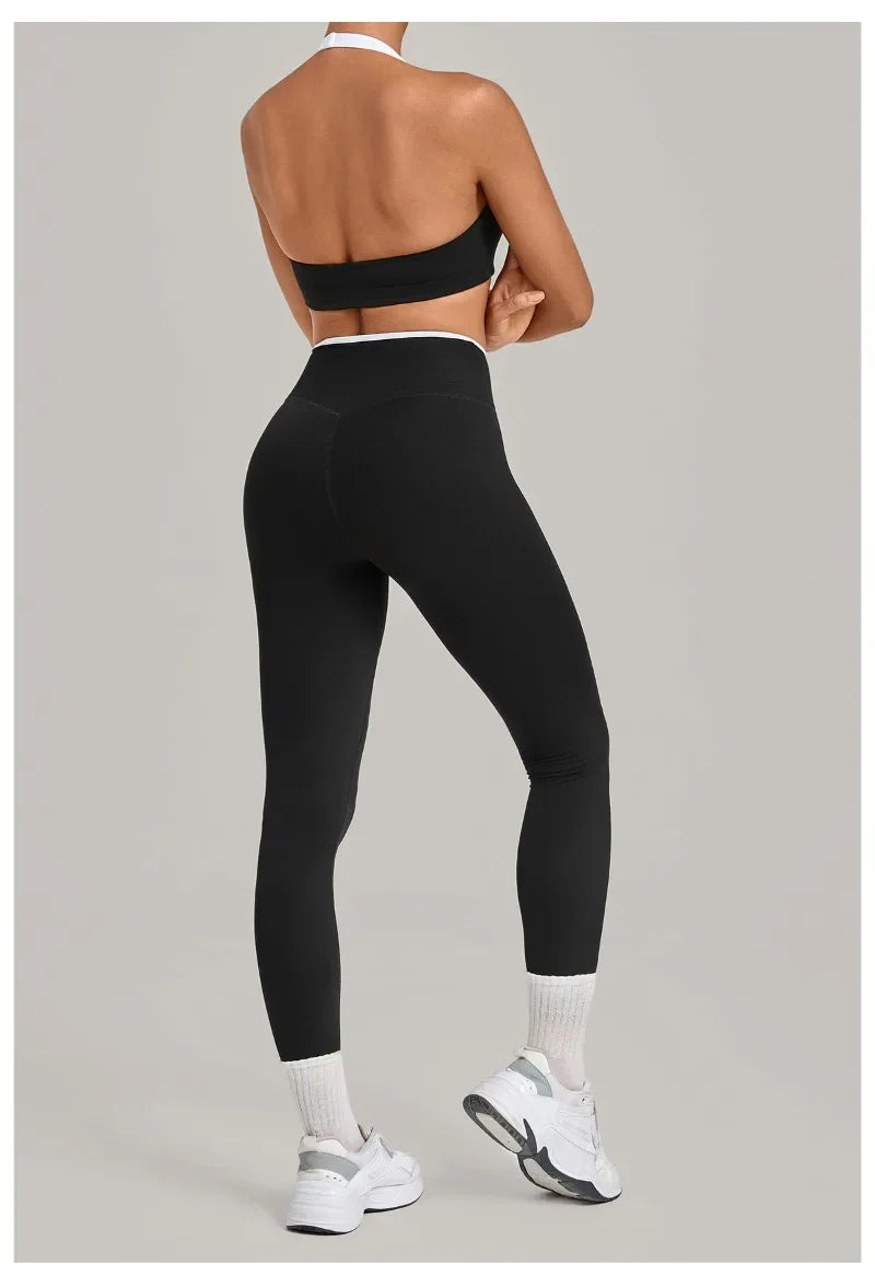 Women's Seamless Yoga Sets Sports Fitness Sleeveless Vest Hip-lifting Slim Fit Pants Suits Workout Gym Training Running Sets