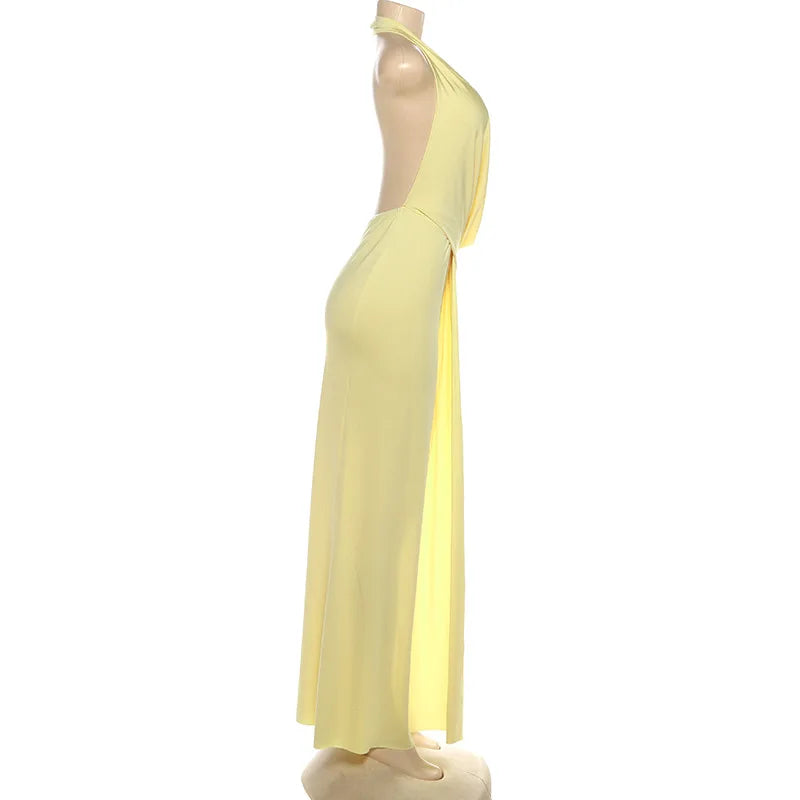 Temperament Halter Neck Party Dresses Women Sexy Deep V-neck Backless Package Hip Slit Dress Hot Girls Club Banquet Vestidos
