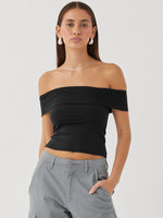Elegant Women's Crop Top Solid Color Slash neck Top Lady Y2K Streetwear Fashionable Slim Fit Tee Summer Outfit Women's Clothes