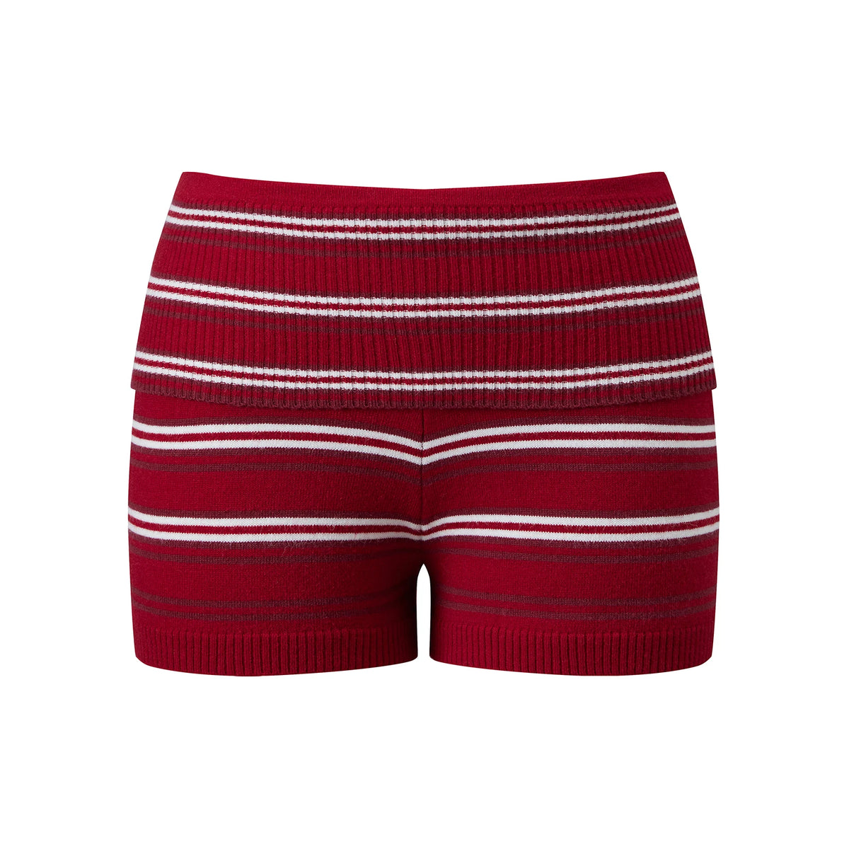 Women Knit Shorts Fold-Over Waist Elastic Comfy Striped Casual Shorts Pants Summer Fall Fashion Bohemian Short Pants