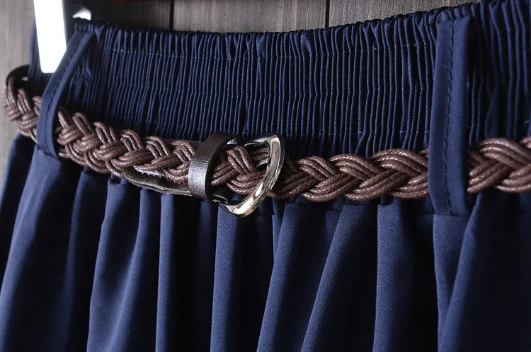 Midi Knee Length Summer Skirt Women With BeltFashion Korean Ladies High Waist Pleated A-line School Skirt Female
