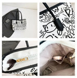 Large Capacity Printed Tote Bag, Fashion and Versatile Casual Single Shoulder Handbag with Pendant, College Style Women's Bags