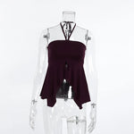 Phantasy Fashion Halter Crop top Fashion Brown Tank Top Women Sexy Split Camisole Lady Night Out Streetwear 2026 Summer Clothing