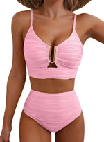 Women's New Swimsuit Bikini Set Fashion Sexy V-neck Hollow Swimsuit High Waist Textured Ruffled Swimsuit Women's Bikini Women
