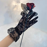 Girls Lolita Lace Hollow Out Gloves Women Ceremony Etiquette Mesh Thin Mittens Gothic Punk Sexy Glove Black White Soft Elastic