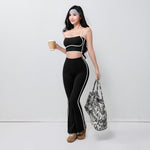 High Waist Striped Flared Yoga Trousers Tummy Control Hip Lifting Barefoot Running Elastic Waist Wrinkle-Resistant