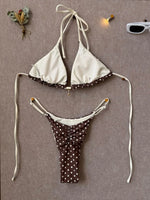 Sexy Black Polka Dot Print Bikini Set Women Pearls Push Up Bra Thong Swimwear 2026 Summer Bathing Suit Holiday Micro Swimsuit