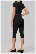 Color Blocked Yoga Suit Women Tracksuit Short Sleeve Shock-absorbing Sports T Shirts High Waist Pants Gym Running Fitness Suits