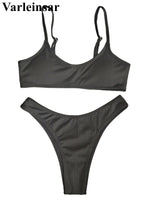 Ribbed High Leg Cut Bikini Female Swimsuit Women Swimwear Two-Pieces Bikini Set Brazilian Padded Bather Bathing Suit Swim V7126