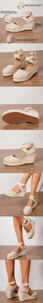 Big Size 43 Comfort Summer Office Lady Platform Shoes Espadrilles Shoes Women Leisure Cross Strap High Heels Wedges Pumps Woman