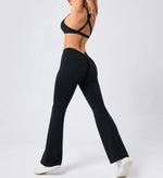 Women's Seamless Yoga Sets Brushed Fabric Flared Hip-Lifting Pants Cross Beauty Back Bra Suits Gym Workout Fitness Training Sets