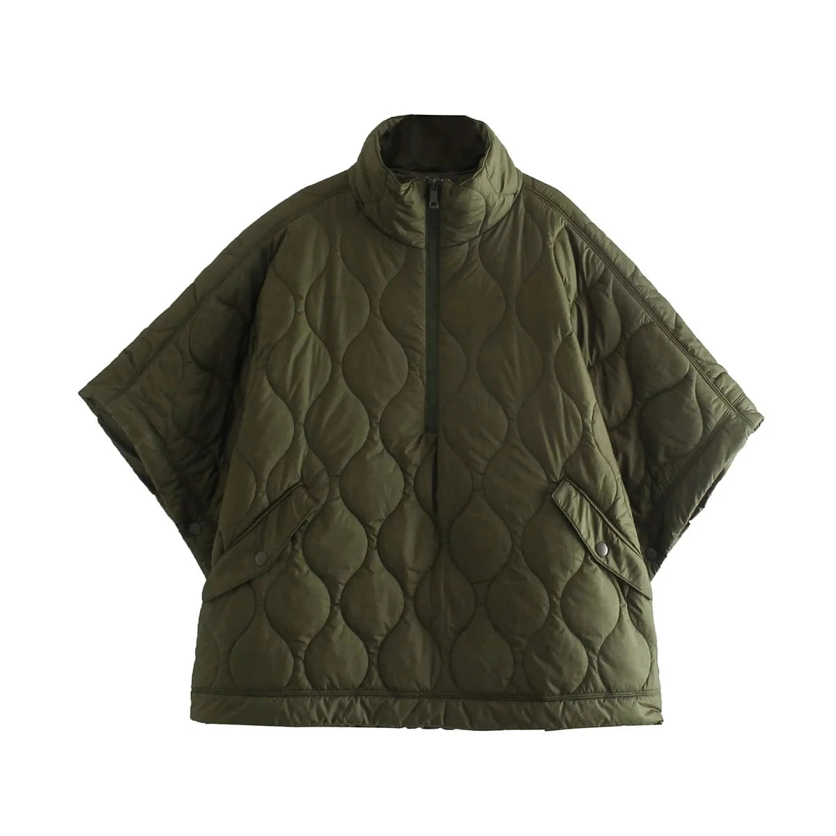 Quilted Argyle Coat Cape Rainproof Jacket Women Winter Jacket Army Green Casual Padded Loose Parkas Oversize Turtleneck Coat