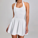 Summer Sleeveless Halter Slim Tennis Dress Women Sexy 2-in-1 Hollow Backless Golf Sports Dresses Outdoor Running Fitness Skirt