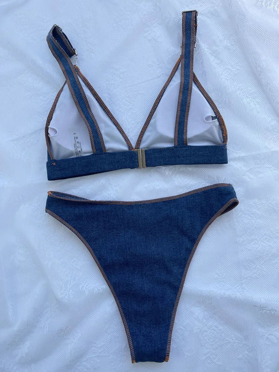 Sexy Denim Bikinis 2025 Brazilian High Cut Bikini Female Swimsuit Women Swimwear Two-pieces Bikini Set Bathing Suit Swim Lady