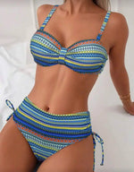 2026 Strappy Drawstring High Waist Bikini Women Stripe Swimwear Female Sexy Swimsuit Bather Bathing Swimming Swim Suit Beachwear