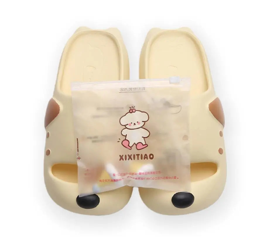 Cute Cartoon Dog Indoor Street Slippers For Women Summer House Shoes Soft EVA DIY Funny Birthday Hat Girls Home Beach Slides
