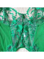 Toucheart Sexy Lingerie Embroidery Printing Bra Garters Set For Women Mesh See- Through Hollow Out Exotic Sexy Underwear Suit