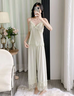 Gold velvet three-piece pajamas set, autumn and winter lace nightgown, sexy home wear with chest pad
