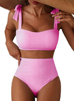 Striped Bikini Women Sexy High Waist Split Swimsuit Lace Up Bikini Set Summer Two-piece Beachwear Bathing Suit Thong Biquinis
