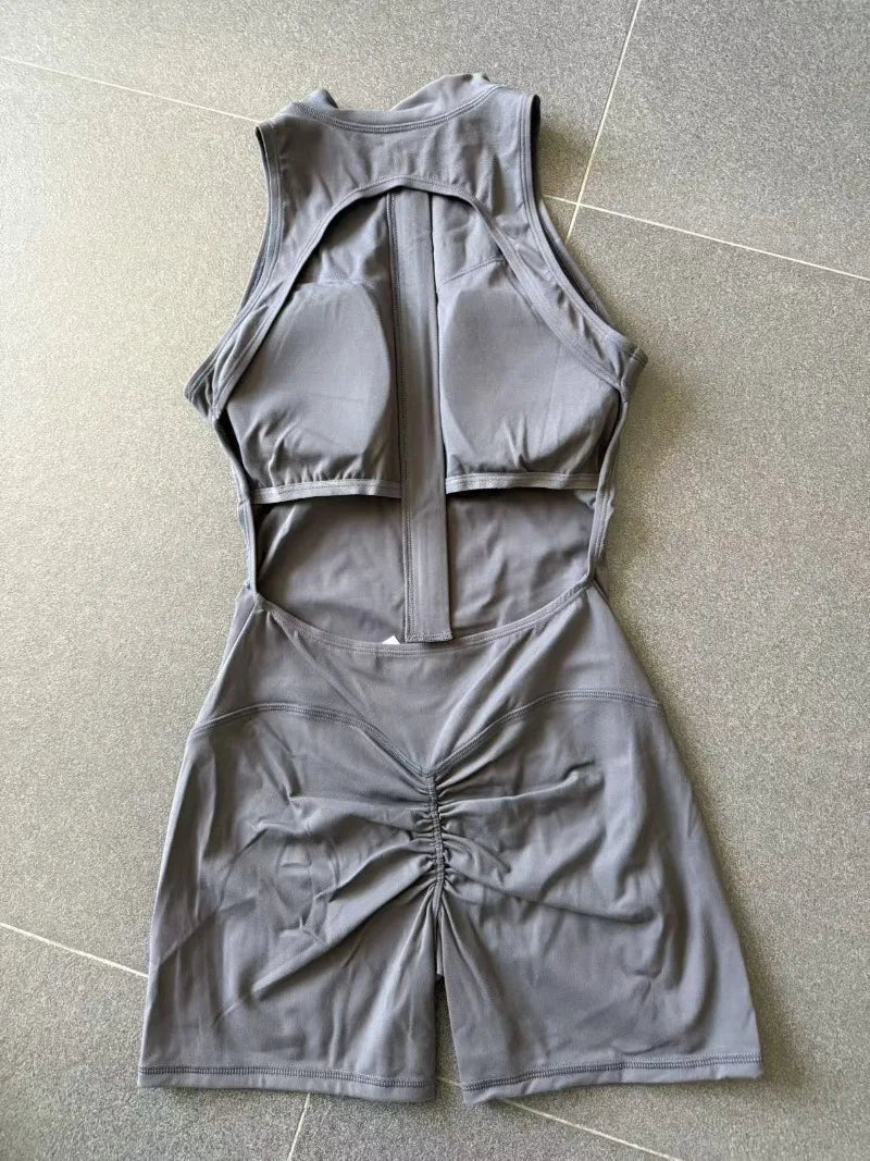 Women's Seamless Yoga Jumpsuits Sports Running Fitness Backless Sleeveless Hip-lifting One-piece Workout Gym Shorts Bodysuits