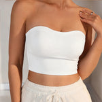 Women Strapless Bandeau Top Solid Color Sleeveless Cropped Tube Top Slim Fit Casual Bralette For Summer Invisible Wireless Bras