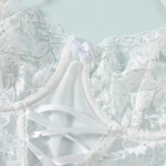 Sexy WhiteTulle Nightdress Woman Lingerie & ThongV-neck Open Sleep Skirt Erotic Pajamas Garter Dress Set See Through Nightwear