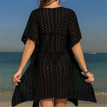 2025 V Neck Short Sleeve Hollow Out Knitted Tunic Beach Cover Up Cover-ups Beach Dress Beach Wear Beachwear Female Women K6535