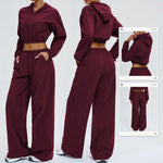 Sports sunscreen set Zipper windproof hooded sunscreen leisure outdoor 2 PCS Long Sleeved Loose sports riding Wide Leg Pants Set
