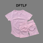DFTLFWomen 2PCS Seamless Yoga Suit Short Sleeve Top High Waist Shorts Quick Dry Breathable Gym Fitness Running Workout Sport