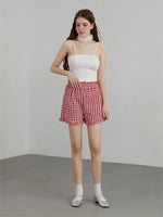 Women's Plaid Shorts Casual Loose Fitting Elastic Waist Shirred Ruffled Trim Short Pants Lounge Shorts