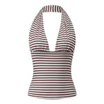 Women's Halter Tops Striped V Neck Sleeveless Open Back Slim Fit Vest Summer Party Daily Casual Wear Street Tank Tops