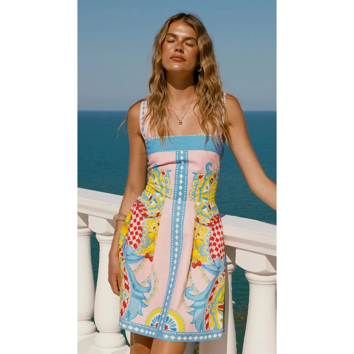 Fashion Color Bohemian Style Print Dress Women Summer New A-line Sleeveless Short Dresses Vacation Commuting Clothing Vestidos