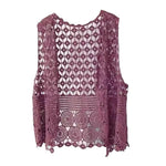 Women Summer Vest Hollow Out Retro Knitted Crochet Sleeveless Loose Open Stitch Thin Cardigan Daily Outwear Coat Top
